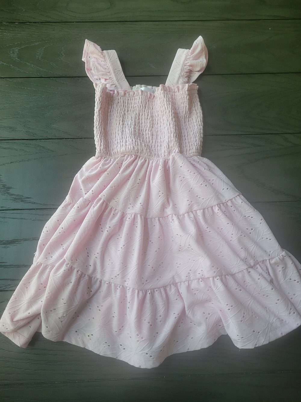Tahari Girl Smocked Ruffle-Strap Pink Eyelet  Dress for Girls Size 6